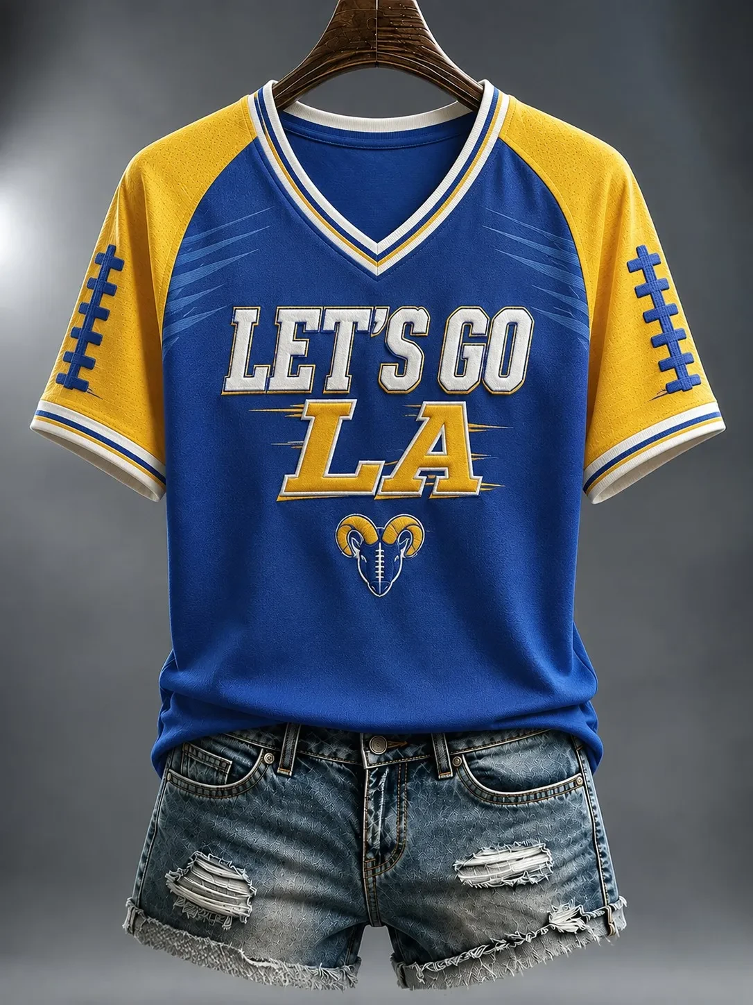 Los Angeles Rams Merch Let's Go LA V-Neck Shirt Los Angeles Football Game Day Outfit