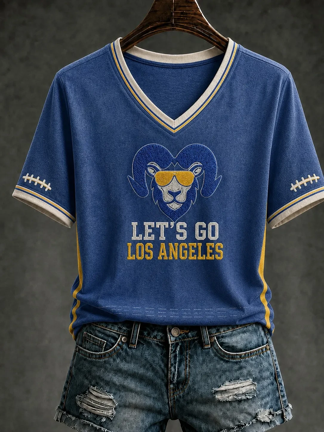 Los Angeles Rams Merch Let's Go Los Angeles Football V-Neck T-Shirt Gifts For Rams Fans
