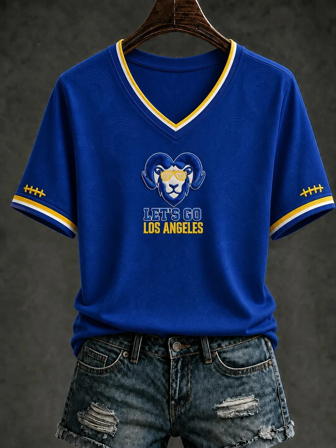 Los Angeles Rams Merch Let's Go Los Angeles Football V-Neck T-Shirt LA Game Day Gifts