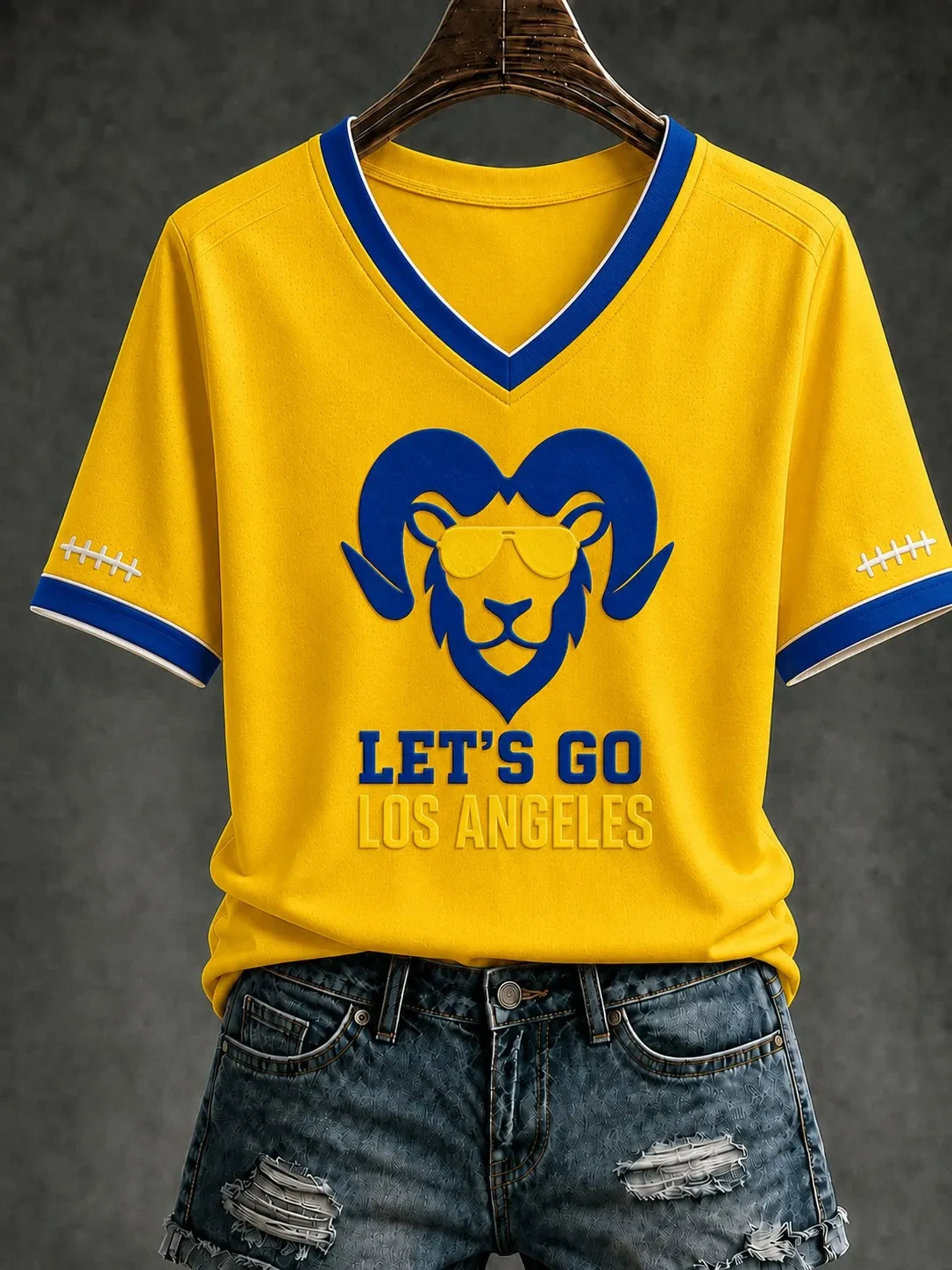 Los Angeles Rams Merch Let's Go Los Angeles V-Neck T-Shirt Game Day Gifts For Football Fan
