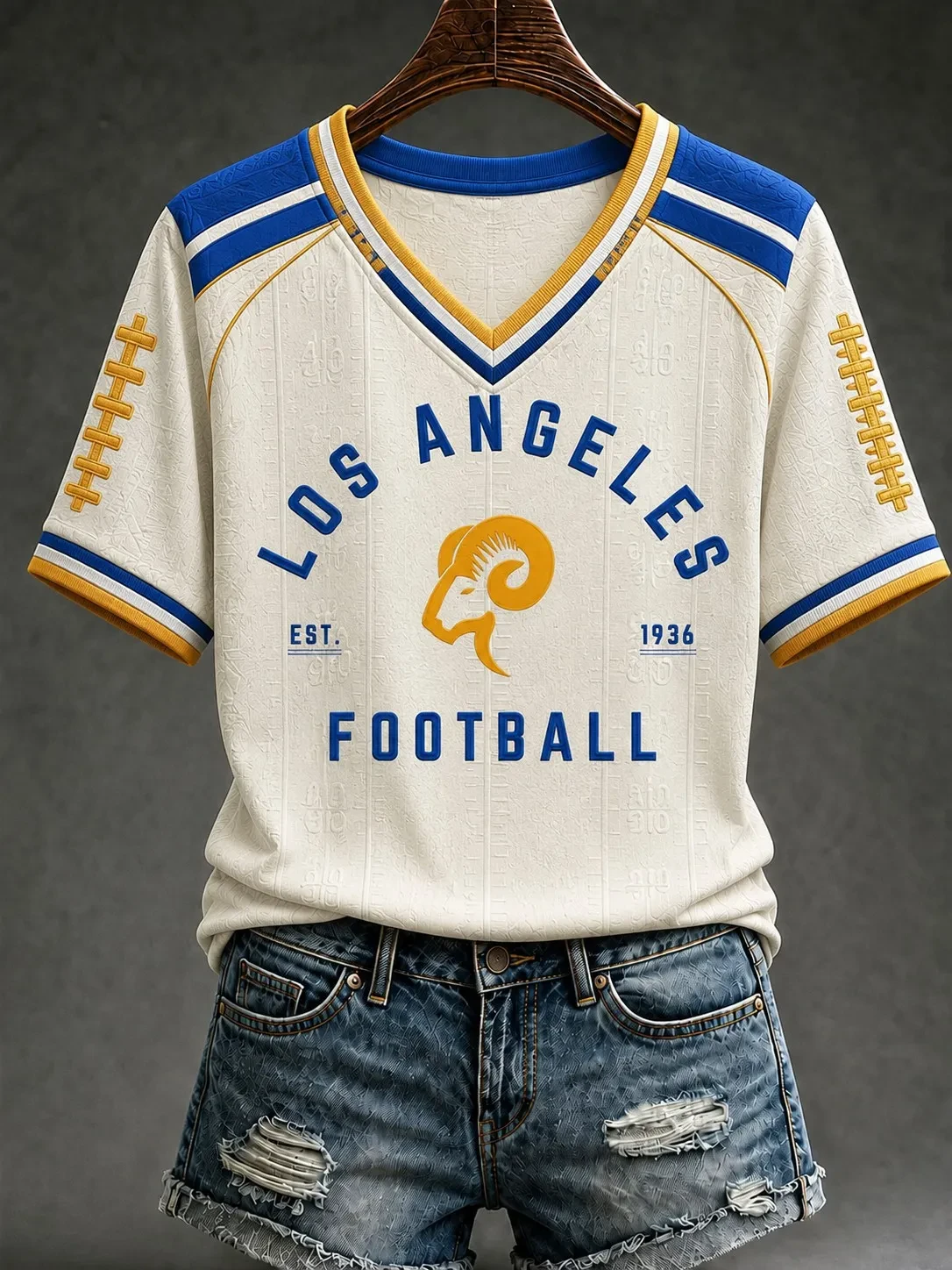 Los Angeles Rams Merch Los Angeles Football V-Neck T-Shirt Game Day Fan Gift