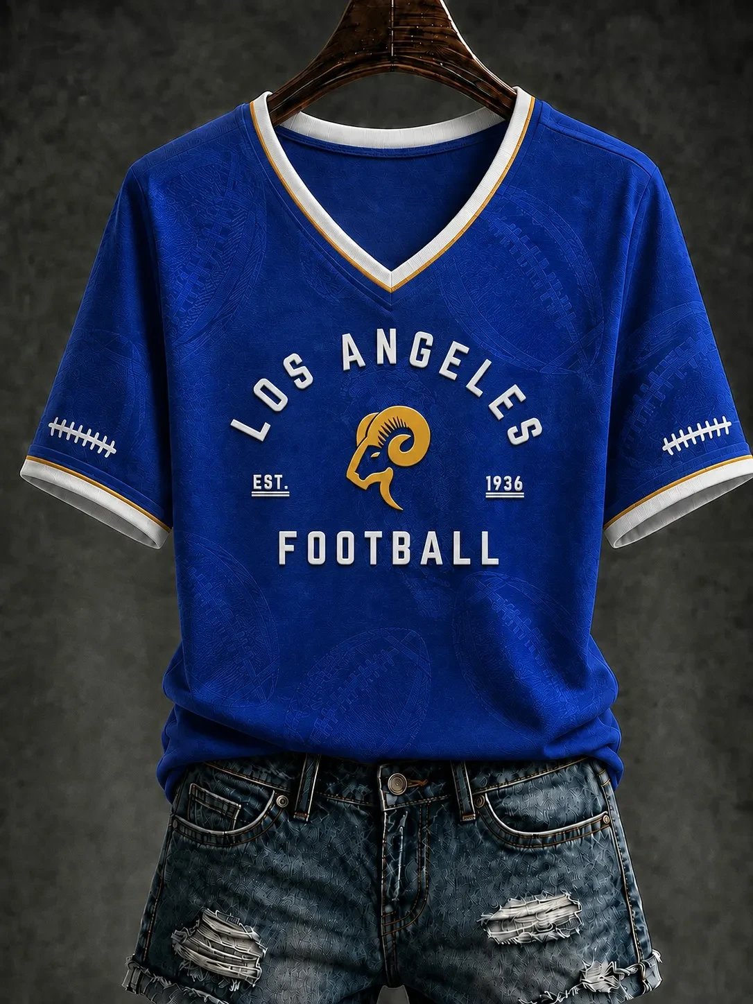 Los Angeles Rams Merch Los Angeles Football V-Neck T-Shirt Game Day Outfit Gifts For Her Los Angeles Rams Merch Los Angeles Football V-Neck T-Shirt Game Day Outfit Gifts For Her