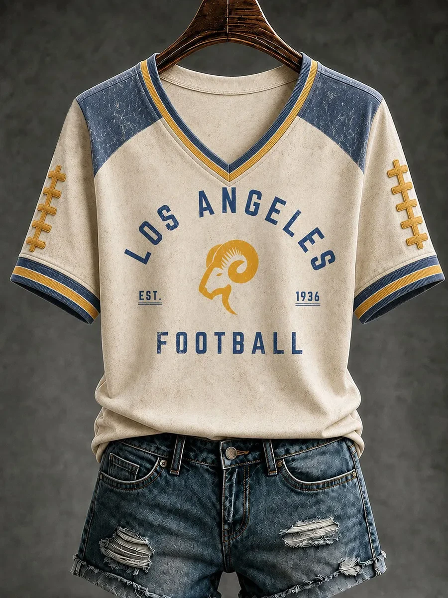 Los Angeles Rams Merch Los Angeles Football V-Neck T-Shirt Game Day Outfit Rams Fan Gift
