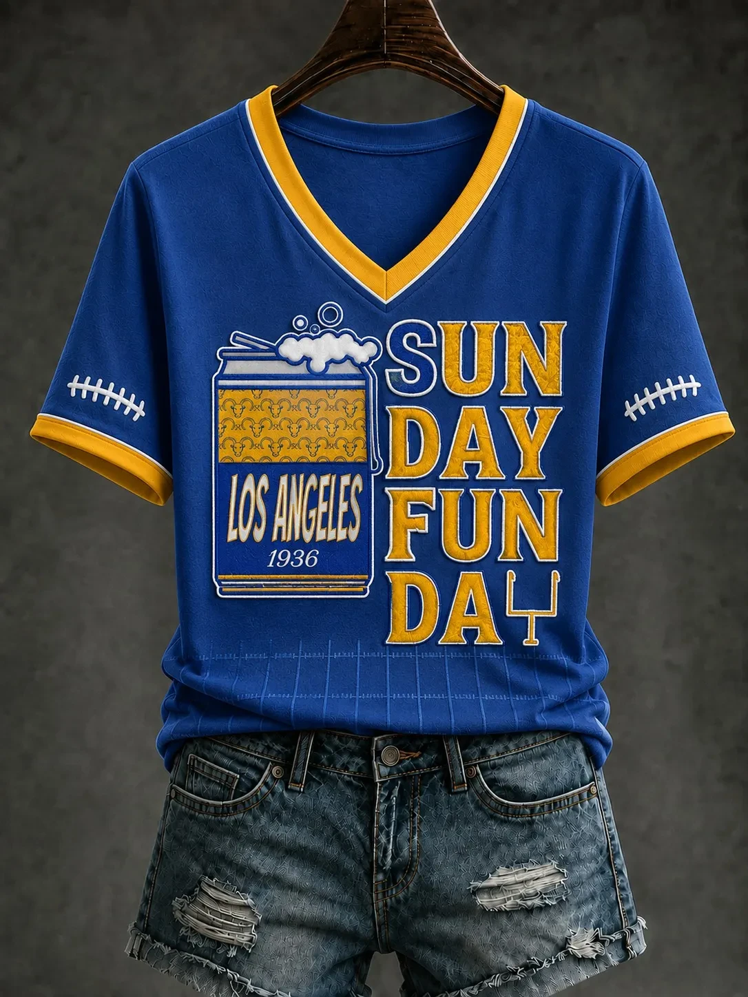 Los Angeles Rams Merch Los Angeles Football V-Neck T-Shirt Sunday Funday Game Day Outfit