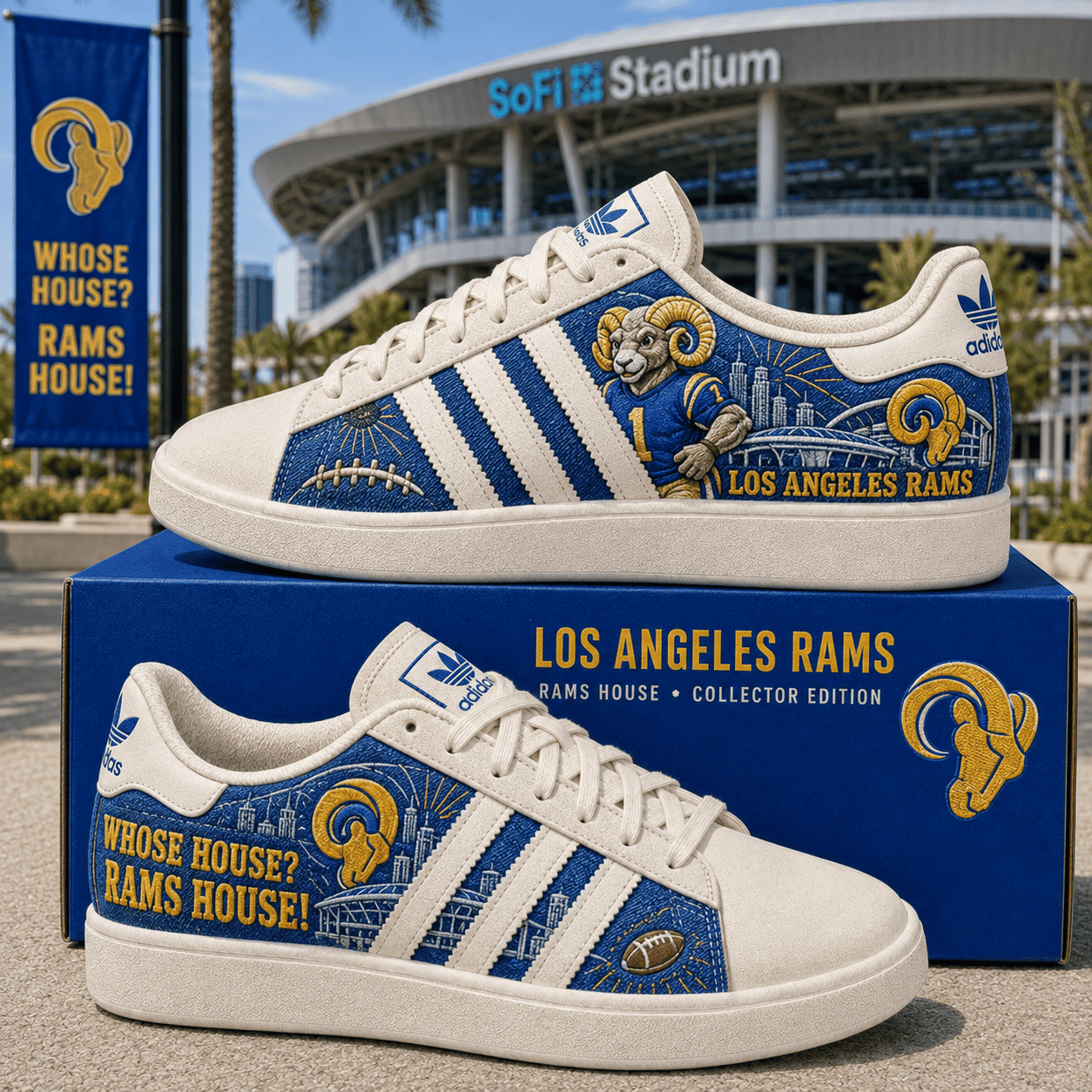 Los Angeles Rams Merch Rams House Sneakers LA Football Game Day Shoes Gifts For Rams Fa Los Angeles Rams Merch Rams House Sneakers LA Football Game Day Shoes Gifts For Rams Fa