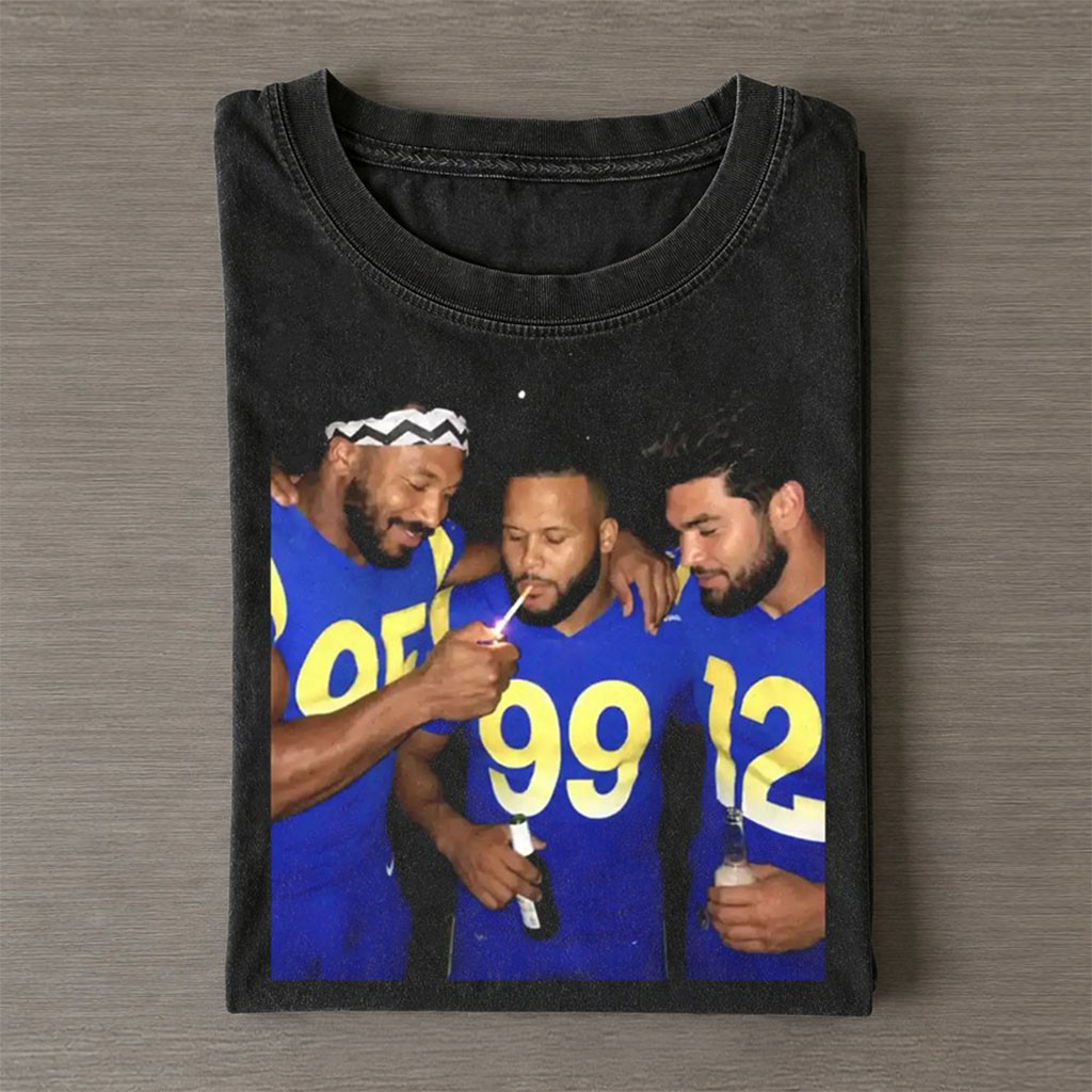 Los Angeles Rams Myles Garrett And Aaron Donald Smoking And Drinking Wash T-Shirt Rams Merch