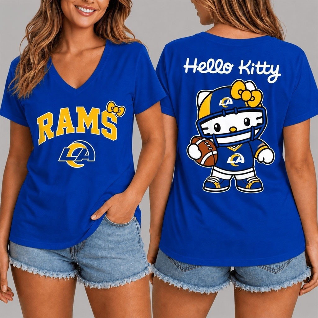 Los Angeles Rams X Hello Kitty V-Neck Shirt Rams Merch American Football Gifts