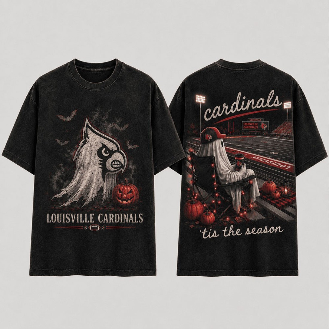 Louisville Cardinals Merch Halloween Ghost T-Shirt Tis The Season Tee Gifts For Football Lovers
