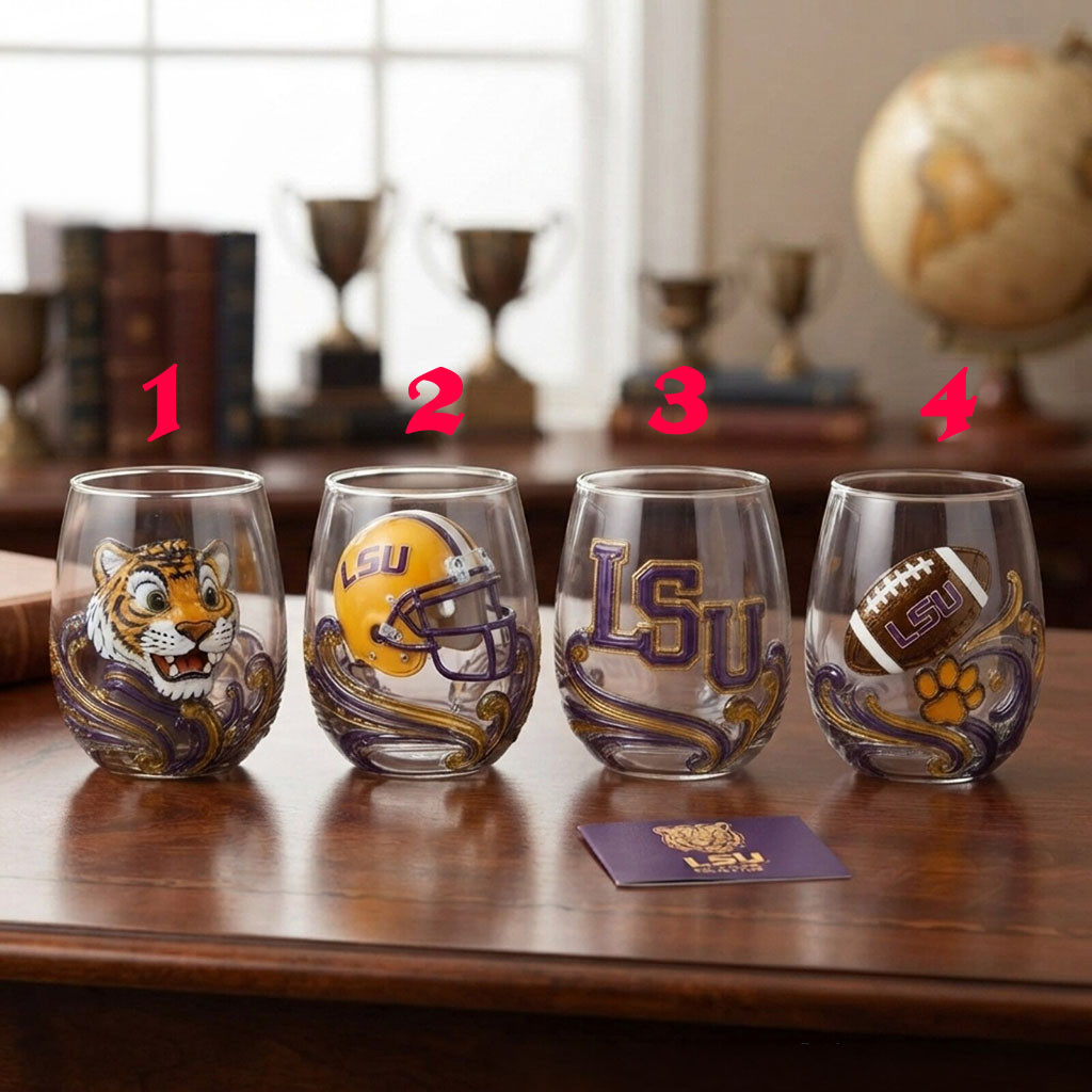 LSU Tigers Wine Glasses Set Tigers Helmet Logo College Football Cup LSU Tigers Merch Fan Gifts