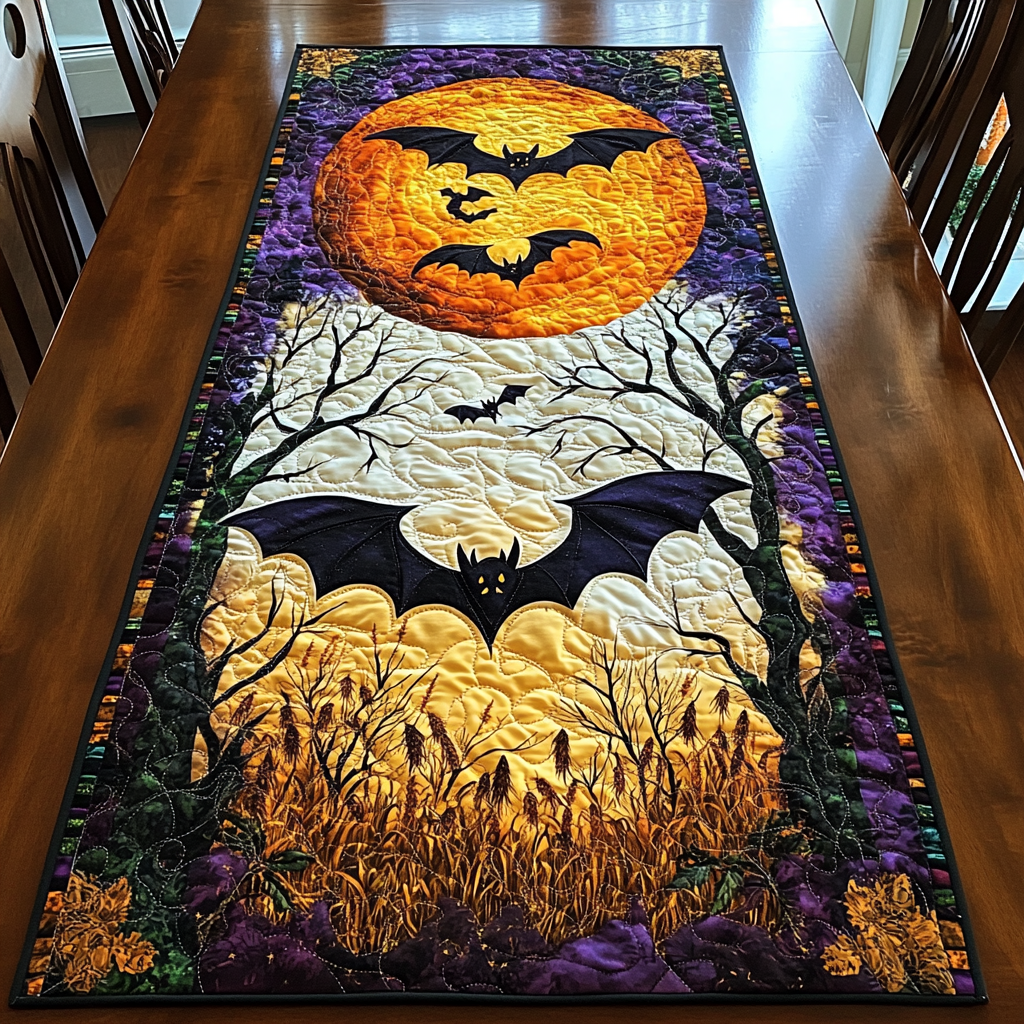 Lunar Bats Quilted Table Runner Dinner Table Decor Ideas Good Halloween Gifts