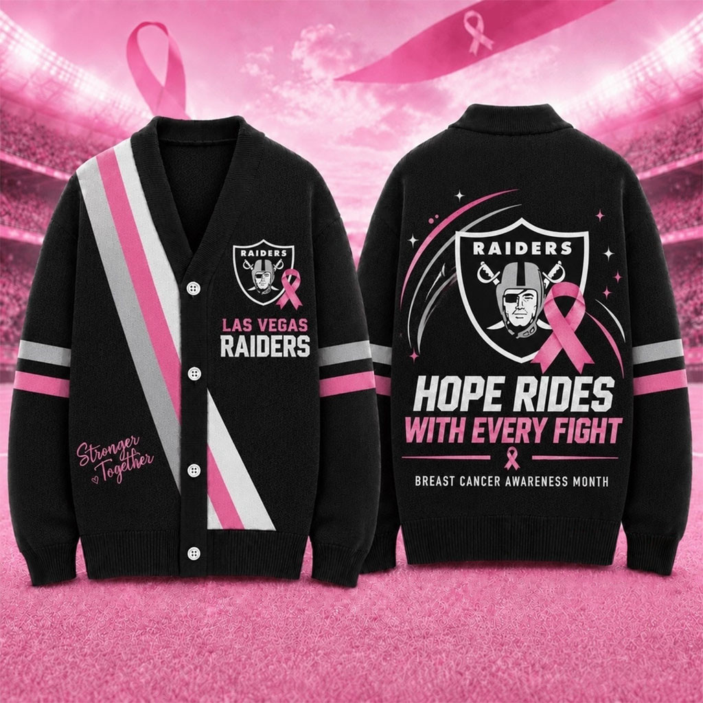 LV Raiders Breast Cancer Hope Rides With Every Fight Cardigan Raiders Merch Cancer Patient Gift
