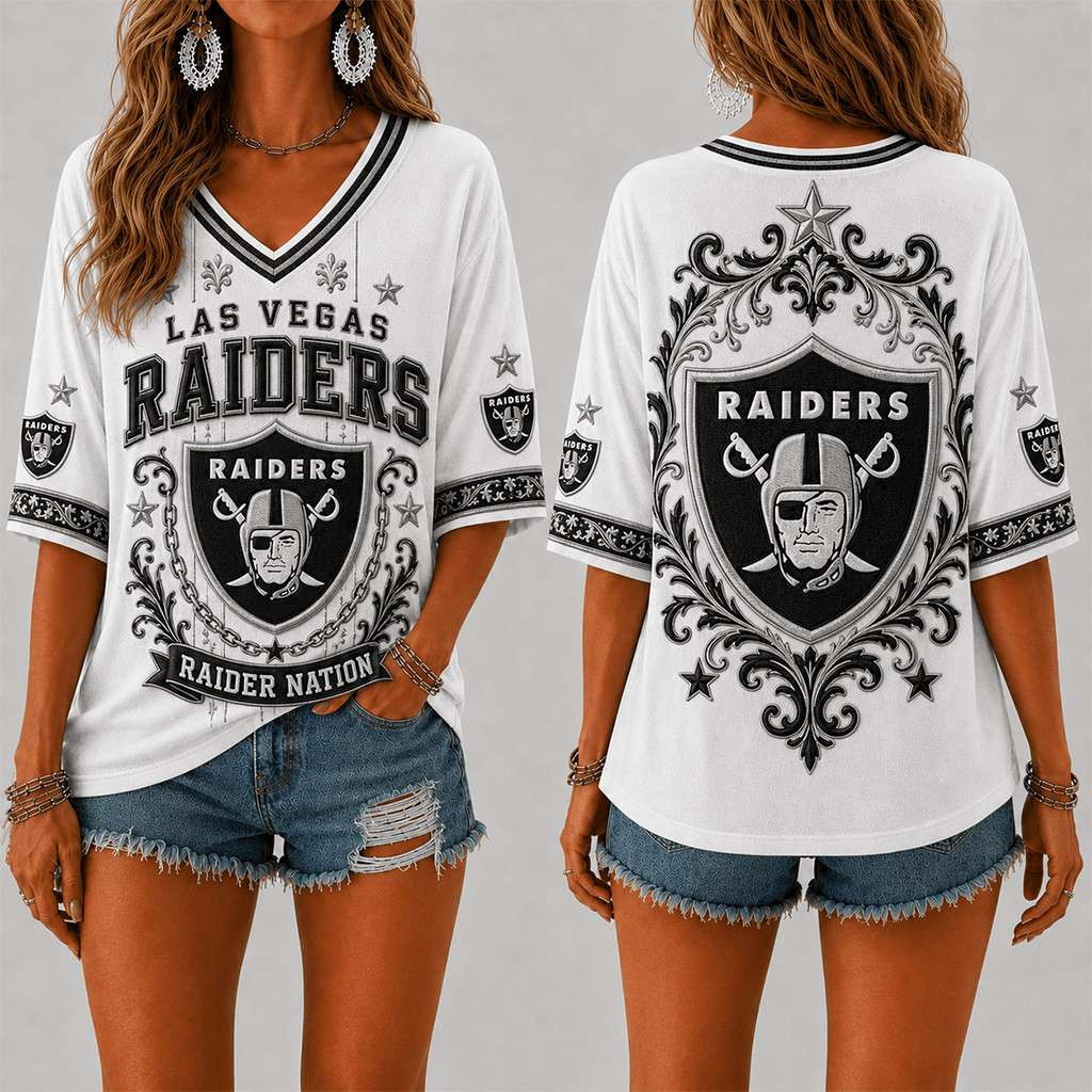 LV Raiders Merch Raider Nation V-Neck Shirt Women's Game Day Outfits Gift For Football Fans