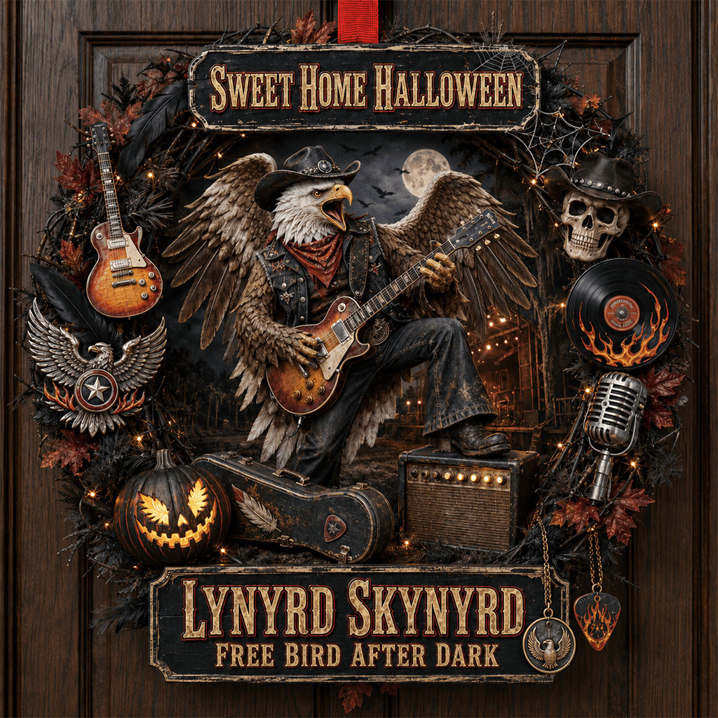 Lynyrd Skynyrd Free Bird After Dark Door Sign Sweet Home Halloween Wreath Gift For Music Lovers