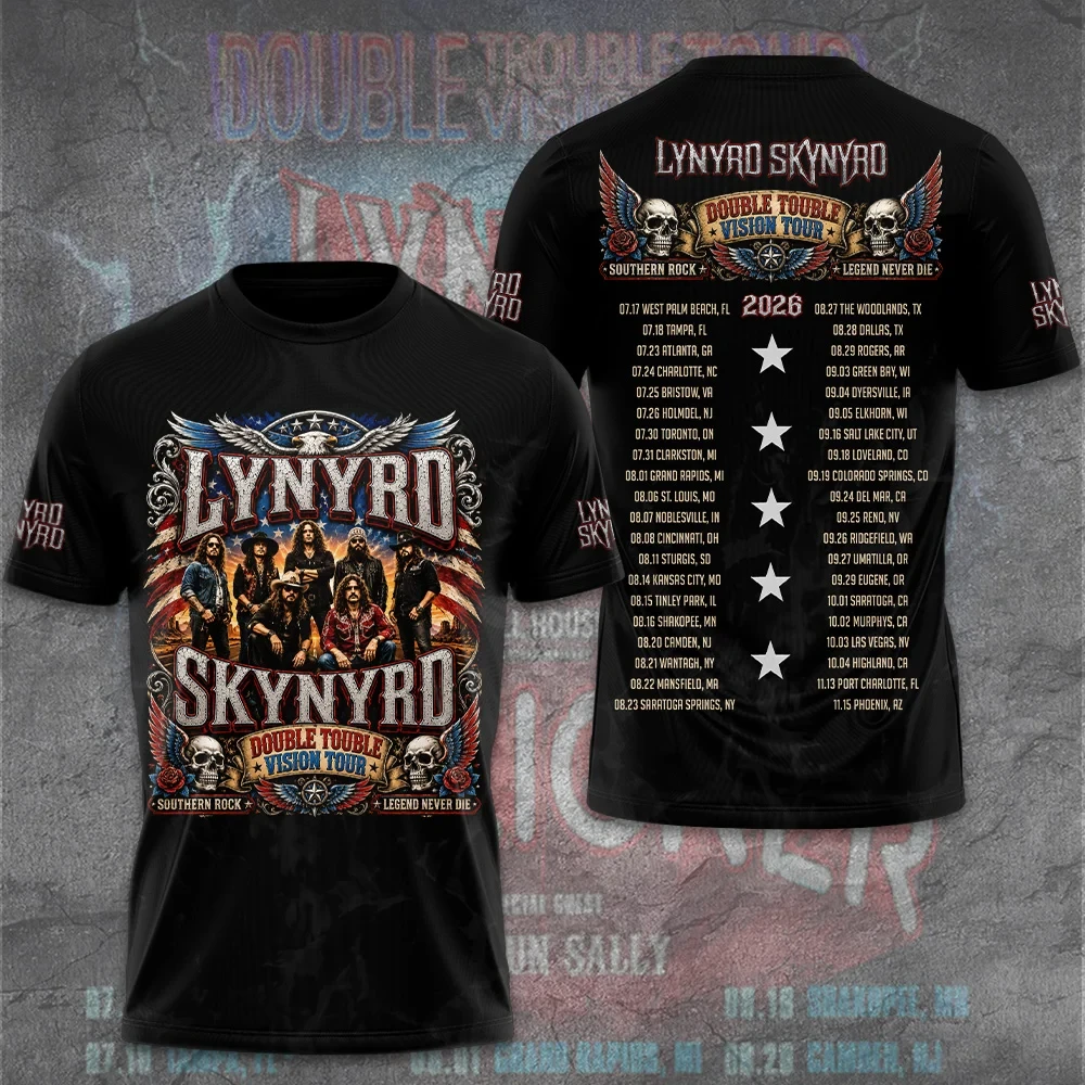 Lynyrd Skynyrd Merch Double Trouble Vision Tour 2026 T-Shirt Southern Rock Band Shirt For Fans