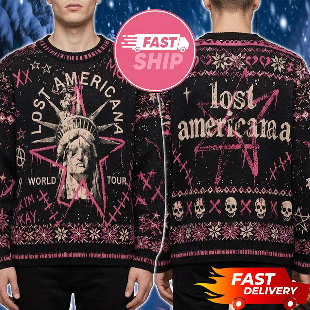Machine Gun Kelly Pink Pattern Lost Americana Tour 2026 Christmas Ugly Sweater Machine Gun Merch