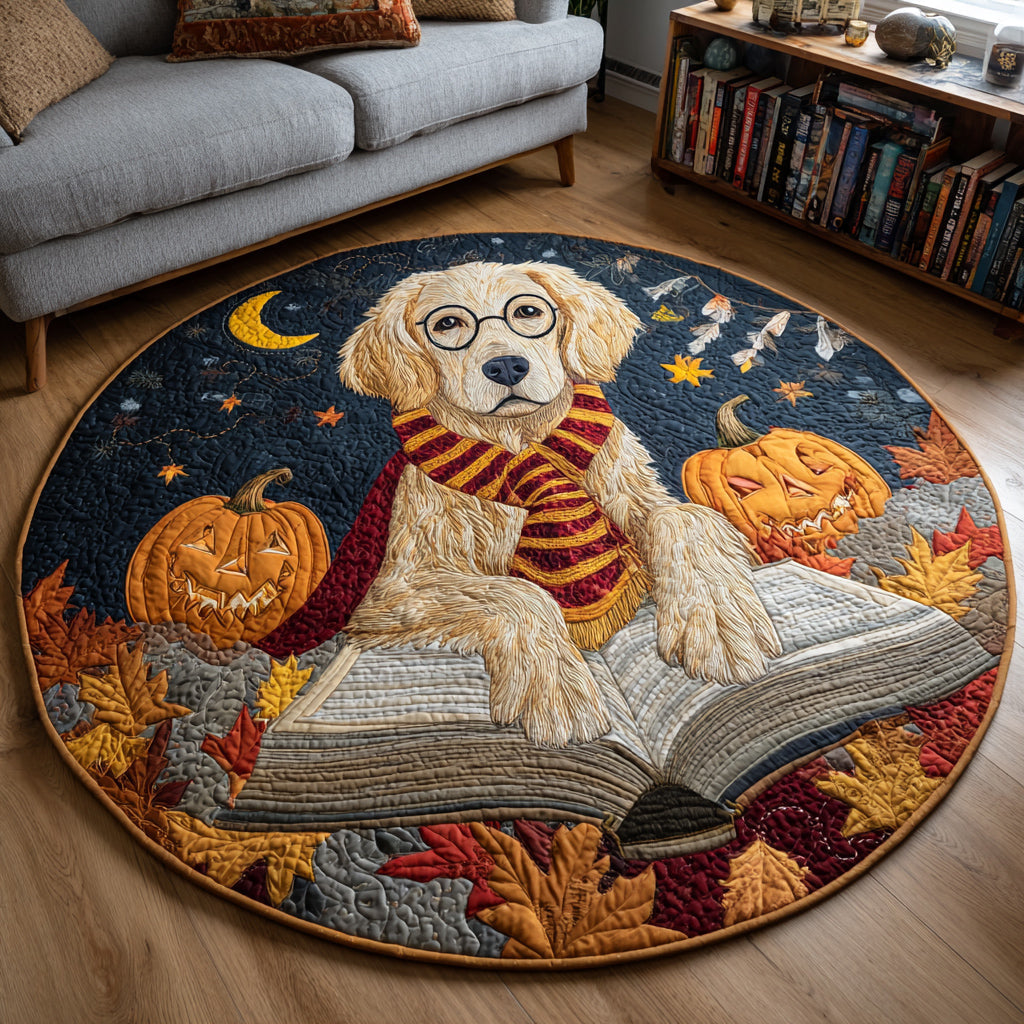 Magical Golden Retriever Quilted Round Mat Halloween Room Decor New Home Presents