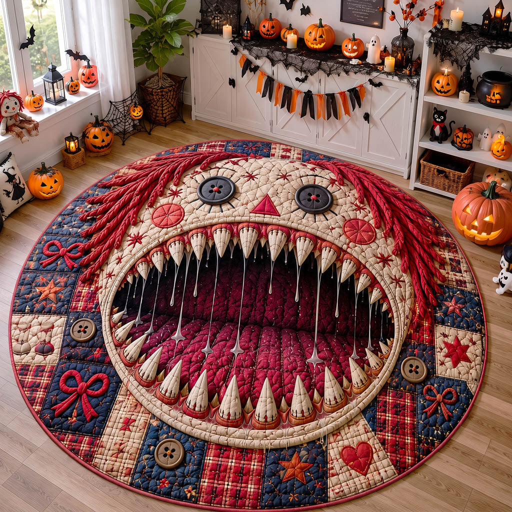 Malicious Stitch Doll Quilted Round Mat Round Mats For Floor Gift Ideas Halloween