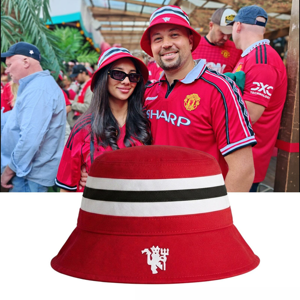Manchester United X New Era Bar Stripe Bucket Hat MUFC Merch Football Based Gifts