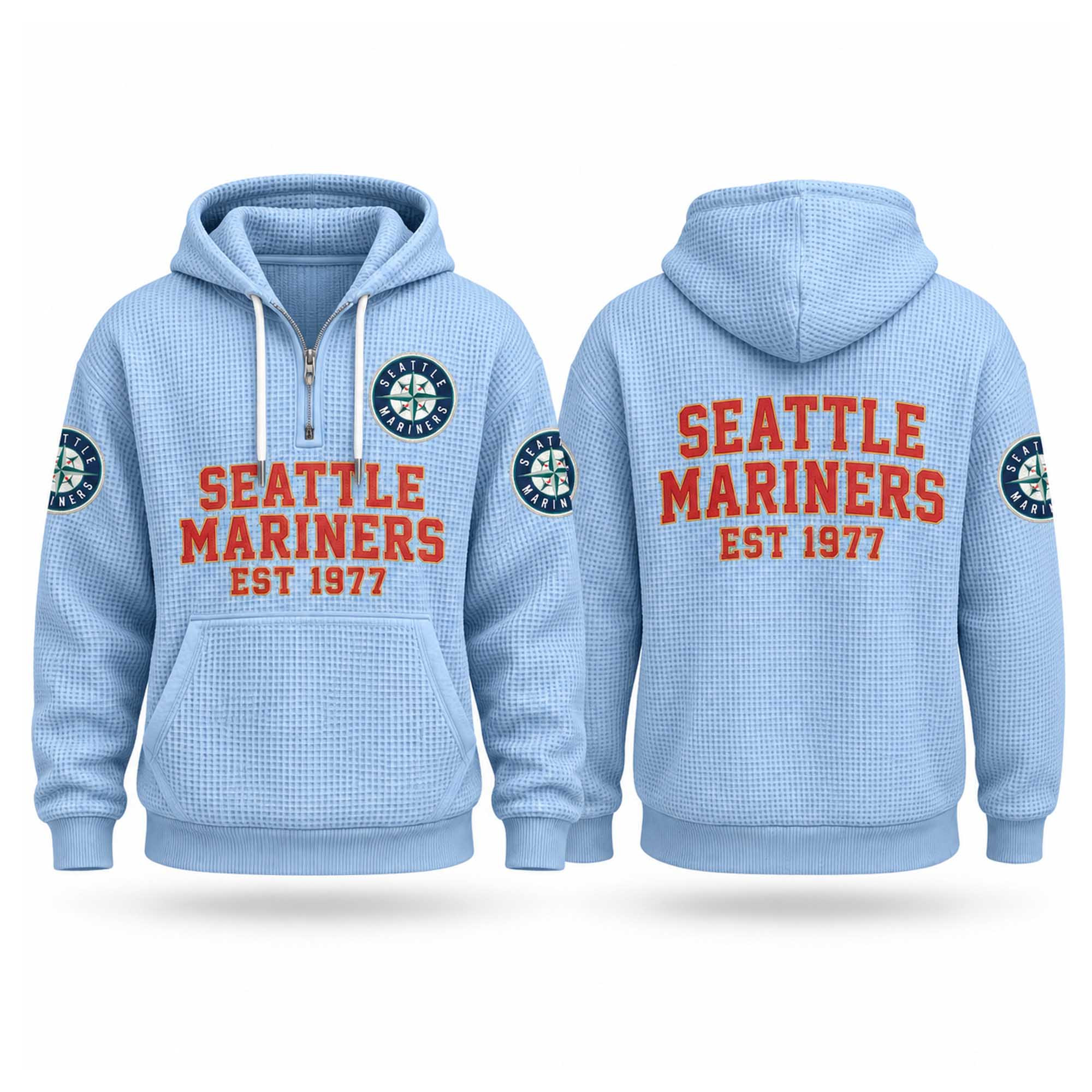 Mariners EST 1977 Quarter Zip Waffle Hoodie Seattle Mariners Merch Gifts For Fans