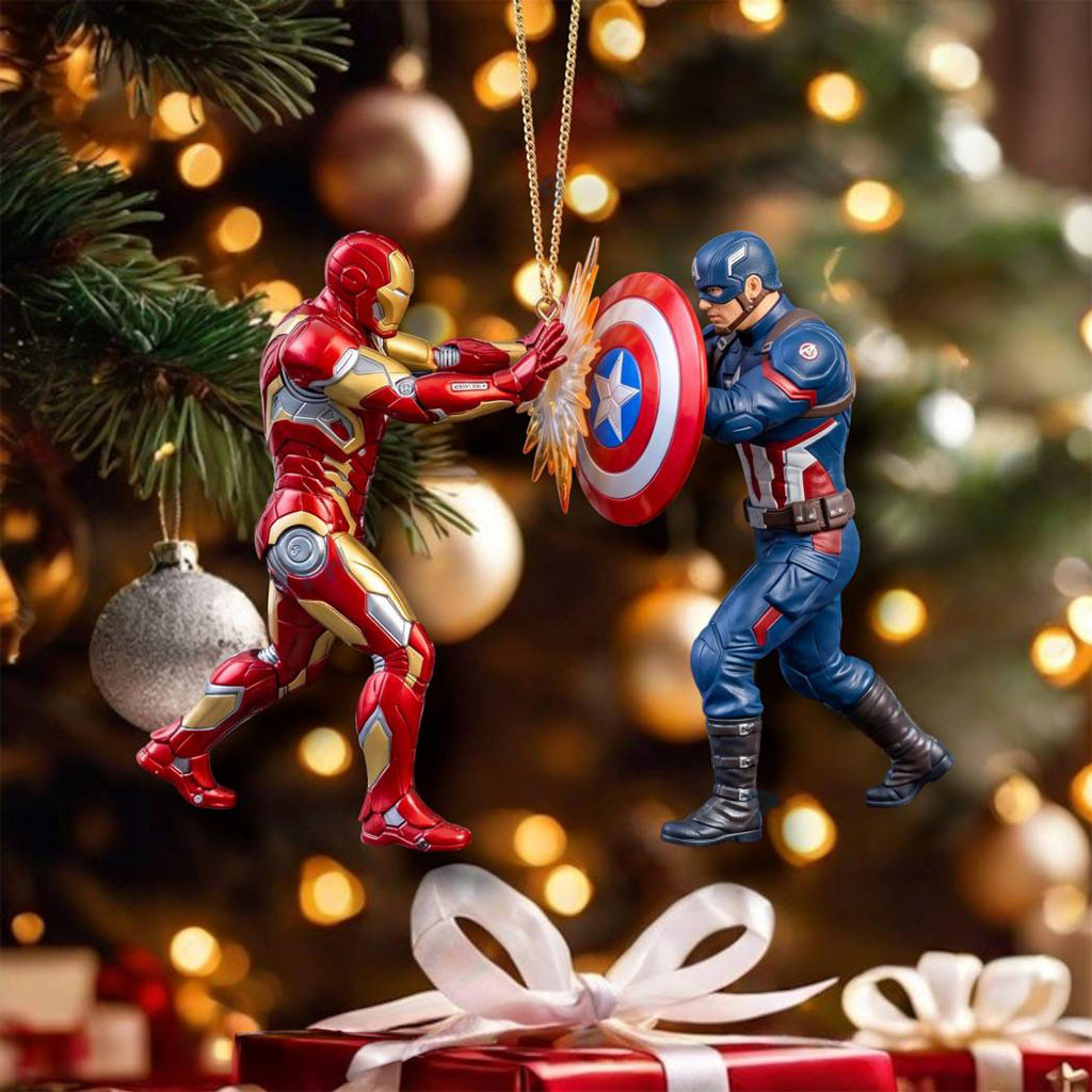 Marvel Civil War Captain America Vs Iron Man Ornament Marvel Avengers Battle Xmas Tree Decor