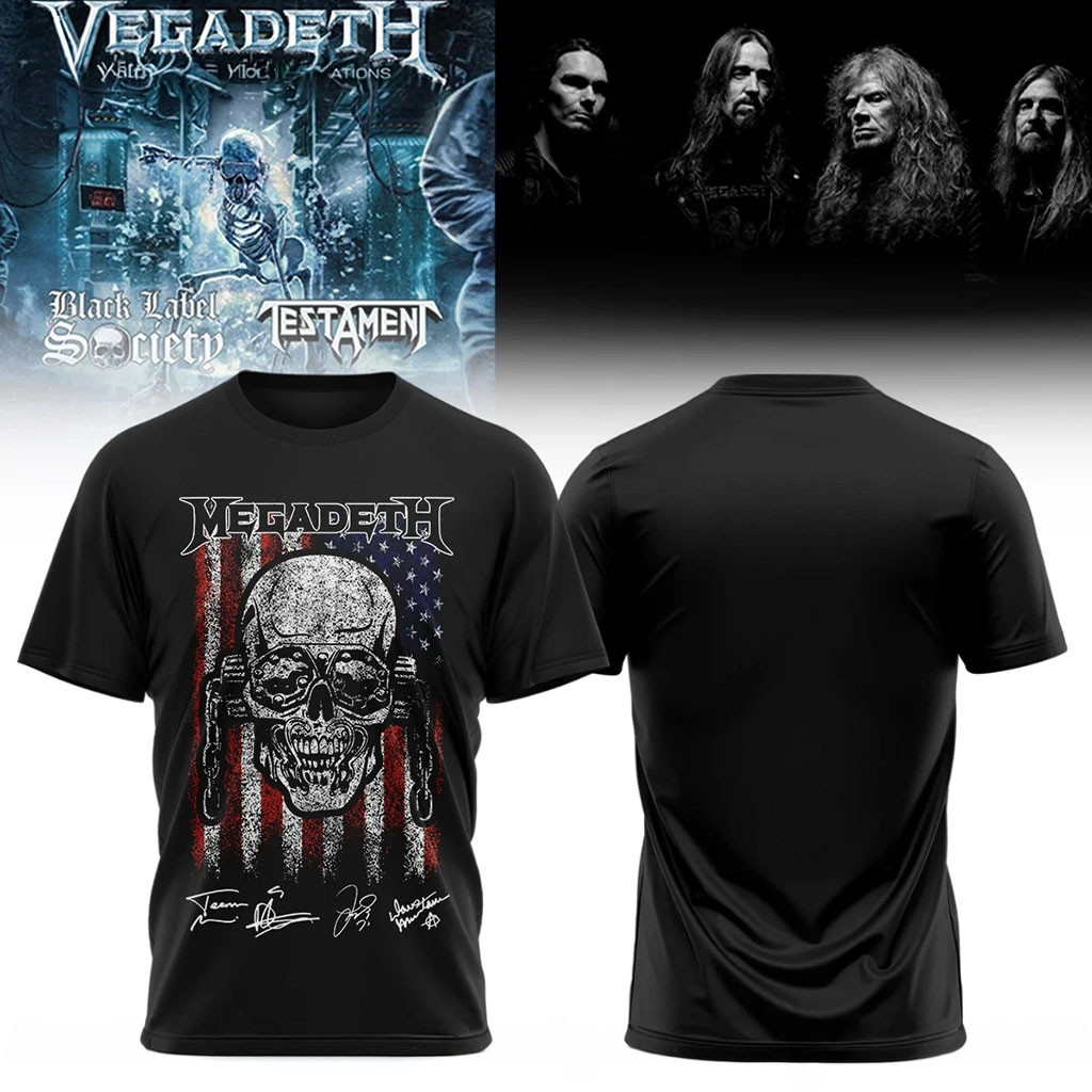 Megadeth American Flag Skull T-Shirt Rattlehead Heavy Metal Band Shirt Megadeth Merch Fan Gear