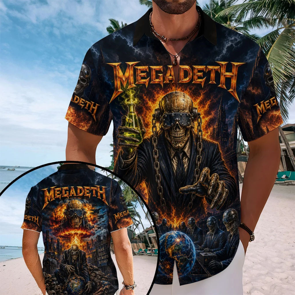 Megadeth Hawaiian Shirt Vic Rattlehead Heavy Metal Aloha Shirt Megadeth Merch Fan Gifts
