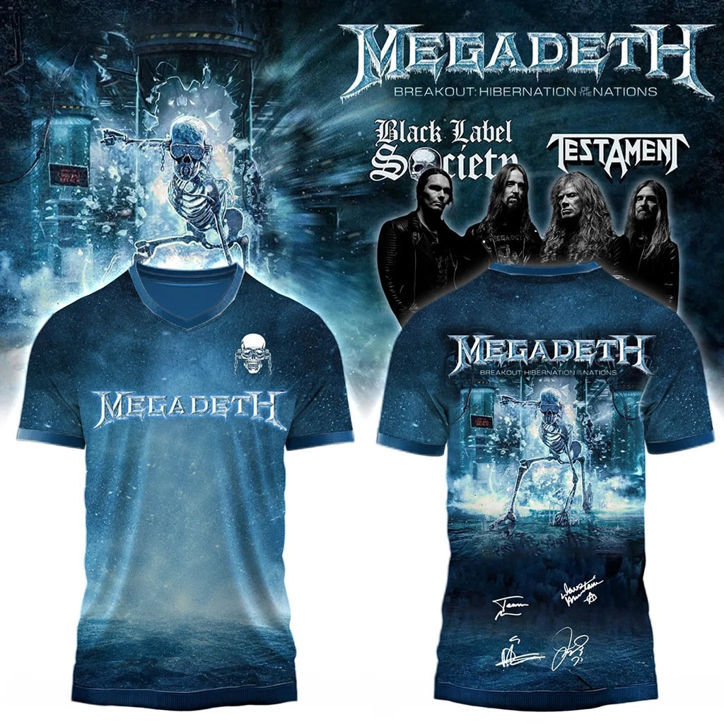 Megadeth Merch Breakout Hibernation Of The Nations Skull V-Neck Shirt Heavy Metal Fan Gifts