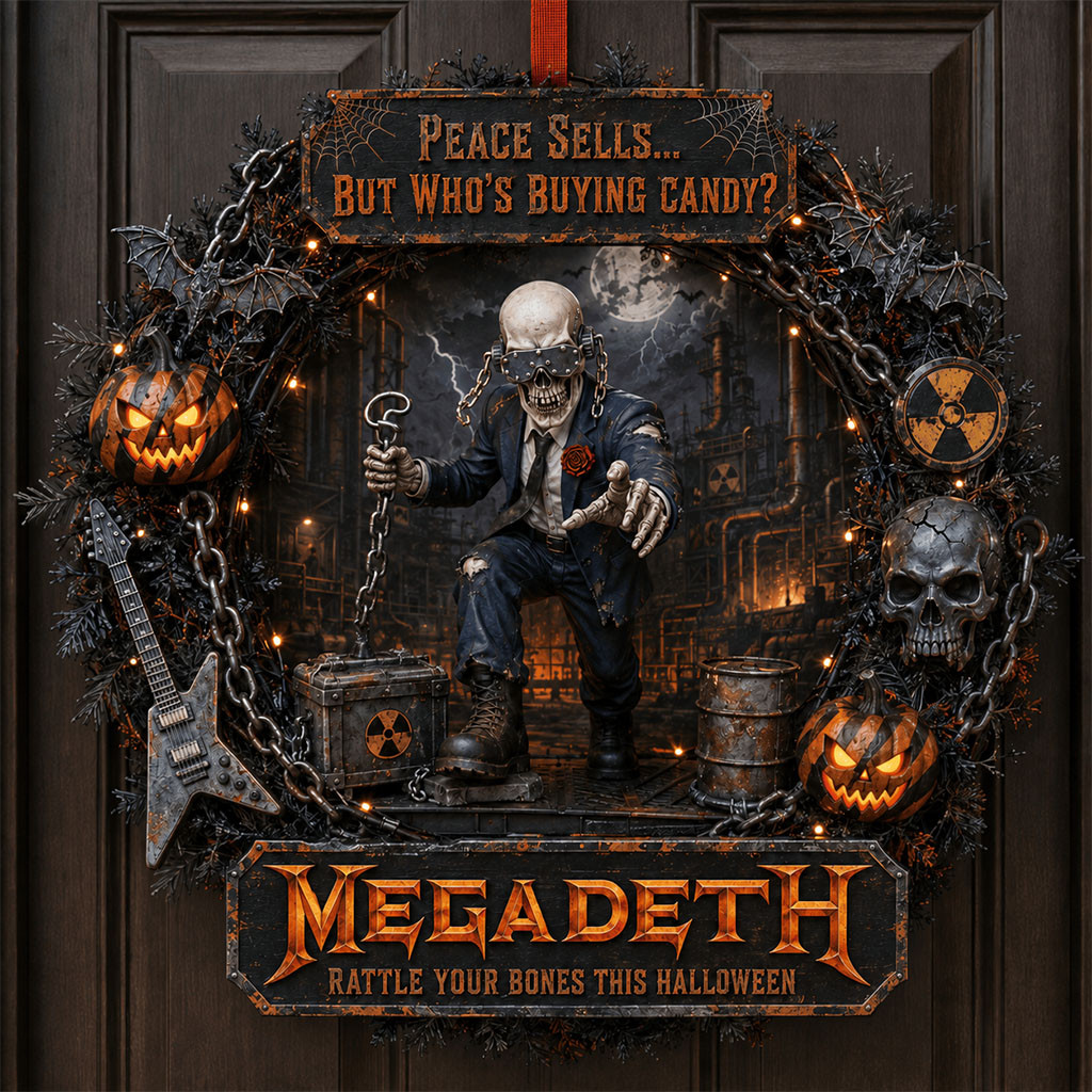 Megadeth Rattle Your Bones This Halloween Door Sign Peace Sells But Who's Buying Candy Wreath