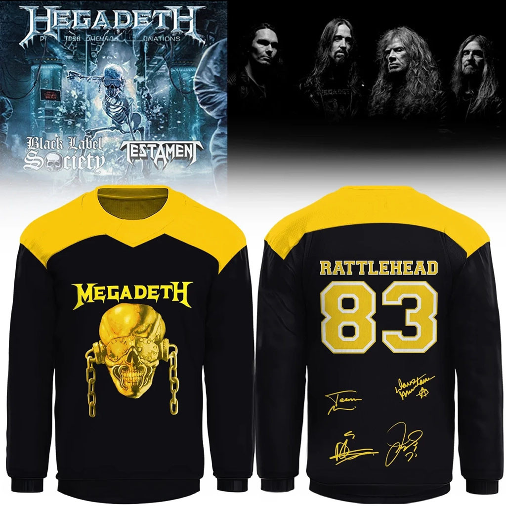 Megadeth Rattlehead 83 Hockey Jersey Heavy Metal Band Skull Megadeth Merch Rock Music Fan Gift