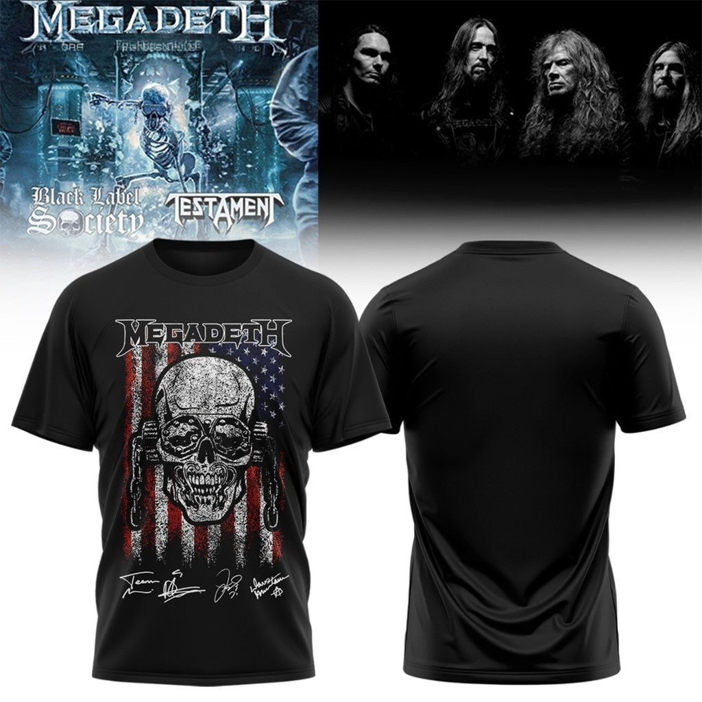 Megadeth Rock Band 2026 Signed American Flag T-Shirt Megadeth Merch Gift For Music Lovers