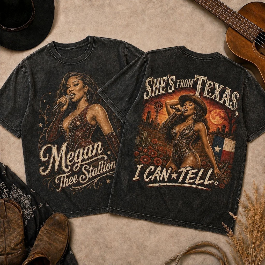 Megan Thee Stallion Glitter Stage Portrait T-Shirt She's From Texas Megan Thee Stallion Merch