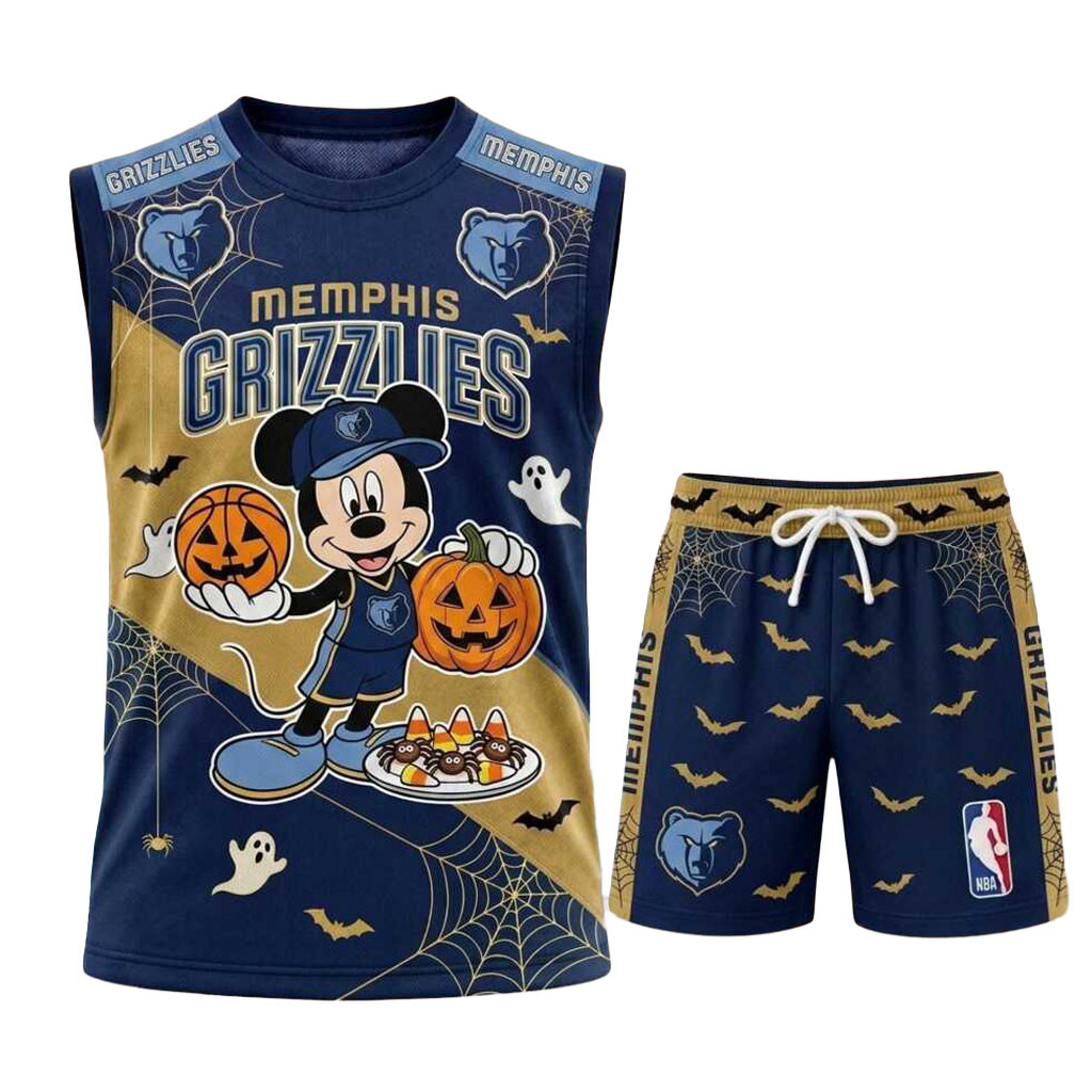 Memphis Grizzlies Mickey Mouse Halloween Muscle Tank And Shorts Grizzlies Merch Basketball Gear