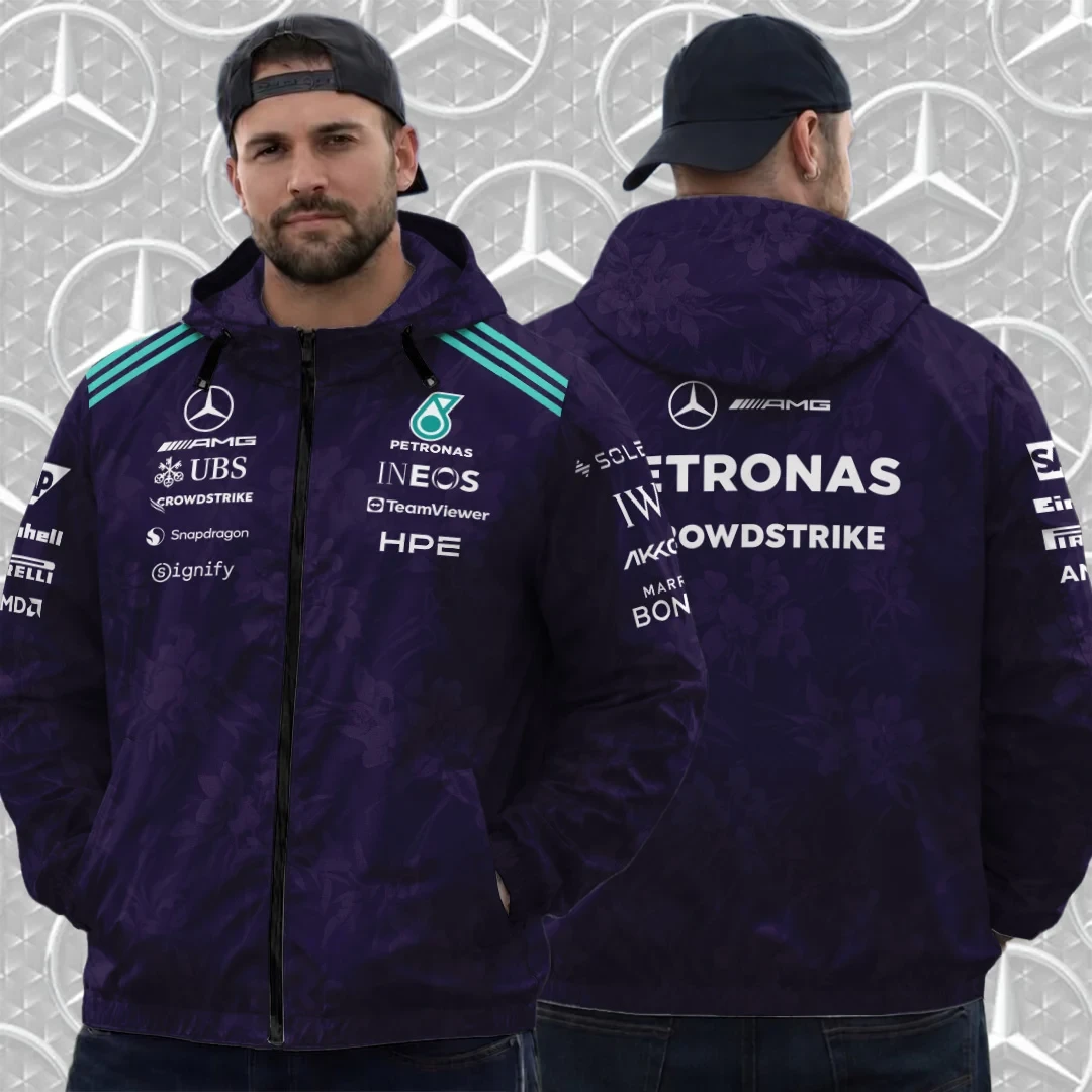 Merc AMG Petronas F1 Team Vanda Bloom 2026 Windbreaker Jacket Formula 1 Racing Gifts For Fans