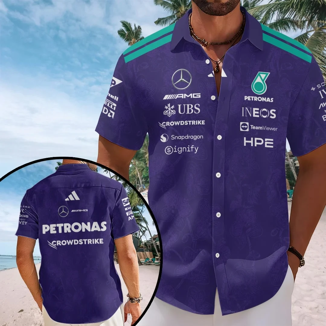 Mercedes AMG Petronas F1 Team Hawaiian Shirt Mercedes AMG F1 Merch Present For Racing Fans