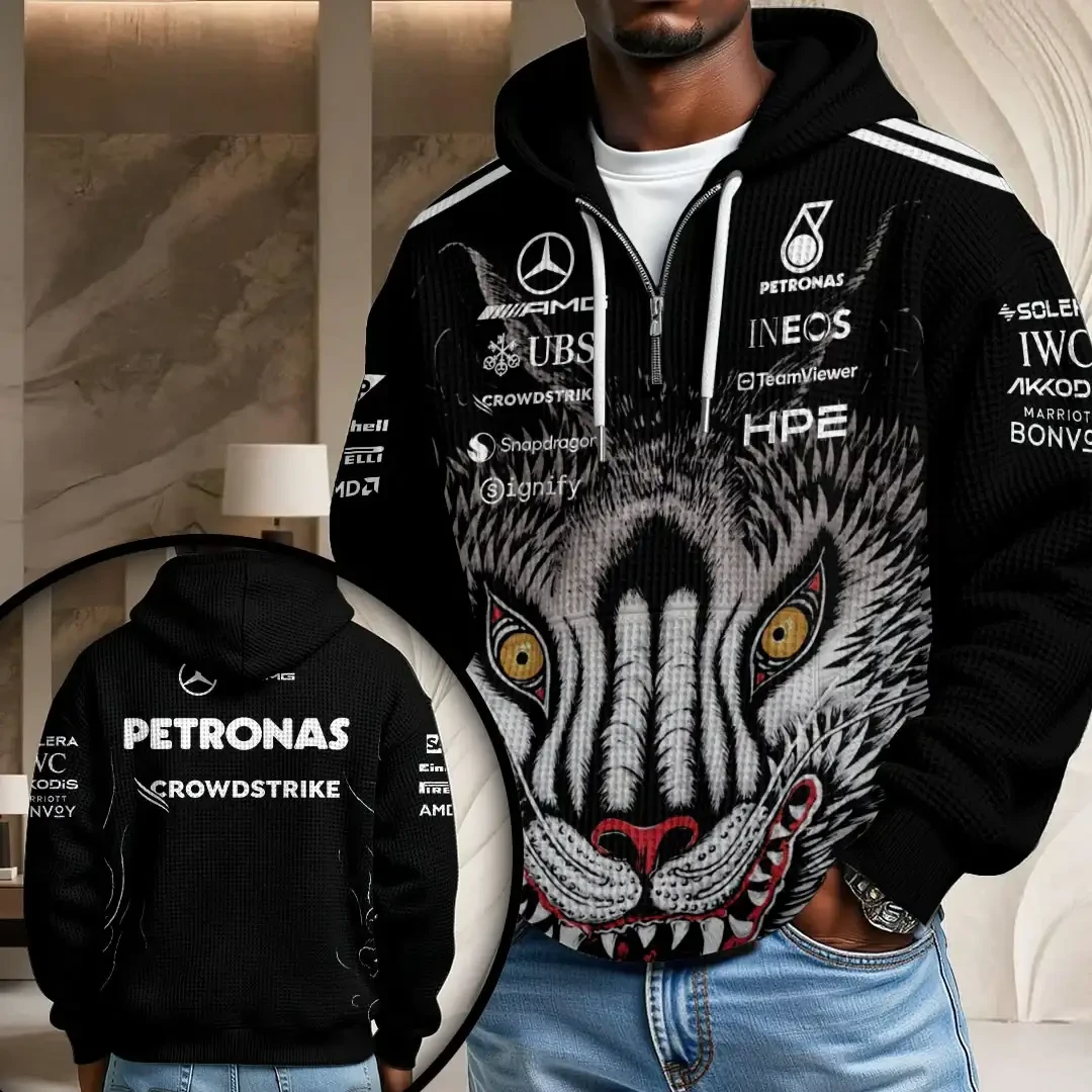 Mercedes AMG Petronas F1 Team Quarter Zip Hoodie Black Formula 1 Fan Apparel Gift For Husband