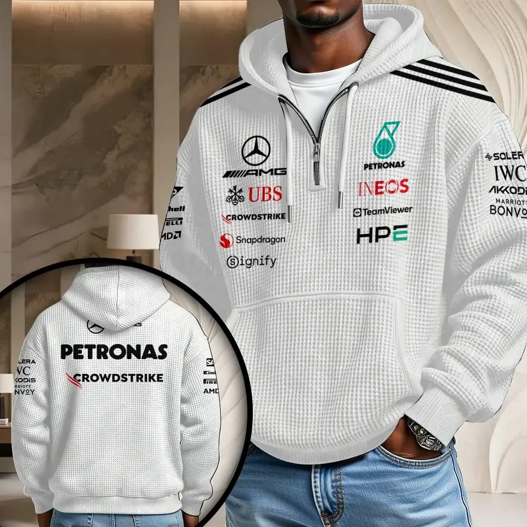 Mercedes AMG Petronas F1 Team Quarter Zip Hoodie White Gift For Racing Fan Mercedes AMG Petronas F1 Team Quarter Zip Hoodie White Gift For Racing Fan