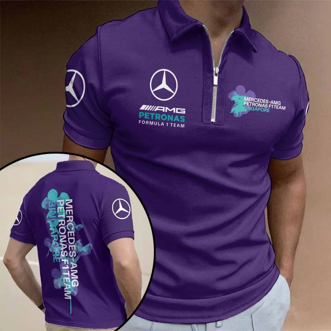 Mercedes AMG Petronas F1 Team Zip Polo Shirt Best Gifts For Formula 1 Fans