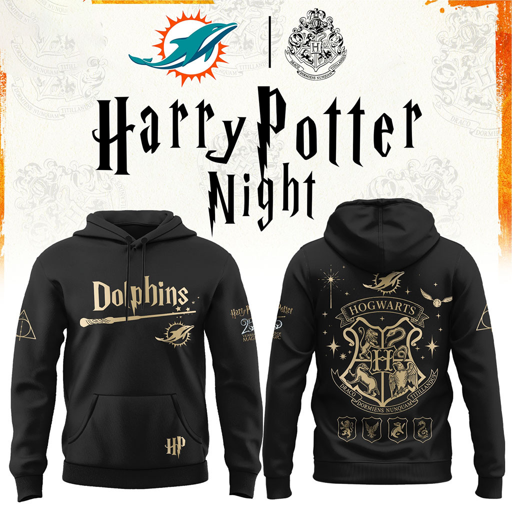 Miami Dolphins Football Harry Potter 25th Anniversary Hoodie 2026 Miami Dolphins Merch Black