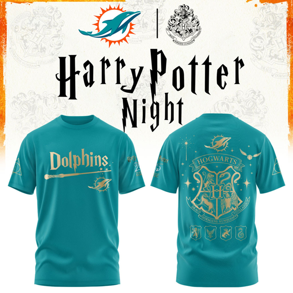 Miami Dolphins Harry Potter 25th Anniversary T-Shirt 2026 Miami Dolphins Merch Gift For Fans Miami Dolphins Harry Potter 25th Anniversary T-Shirt 2026 Miami Dolphins Merch Gift For Fans