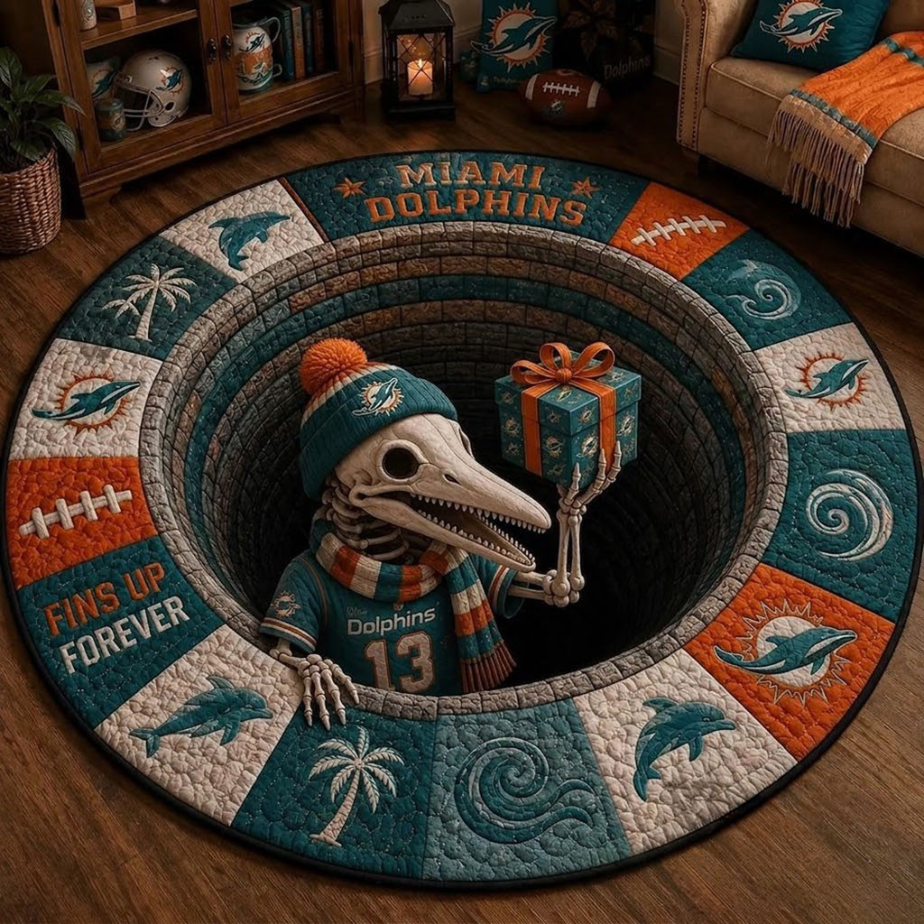 Miami Dolphins Merch 2026 Monster Halloween Quilted Round Mat Living Room Decoration