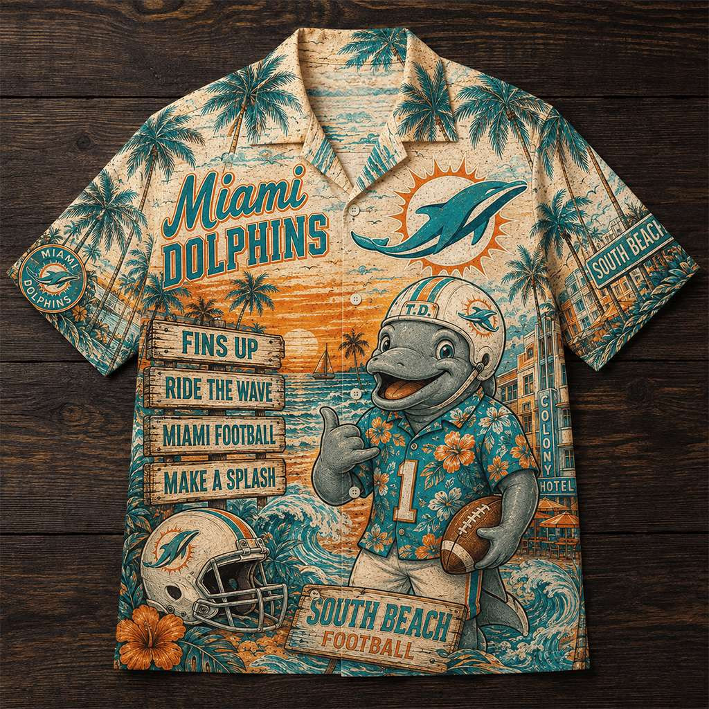 Miami Dolphins Merch Fins Up Ride The Wave Hawaiian Shirt American Football Gift Ideas Miami Dolphins Merch Fins Up Ride The Wave Hawaiian Shirt American Football Gift Ideas