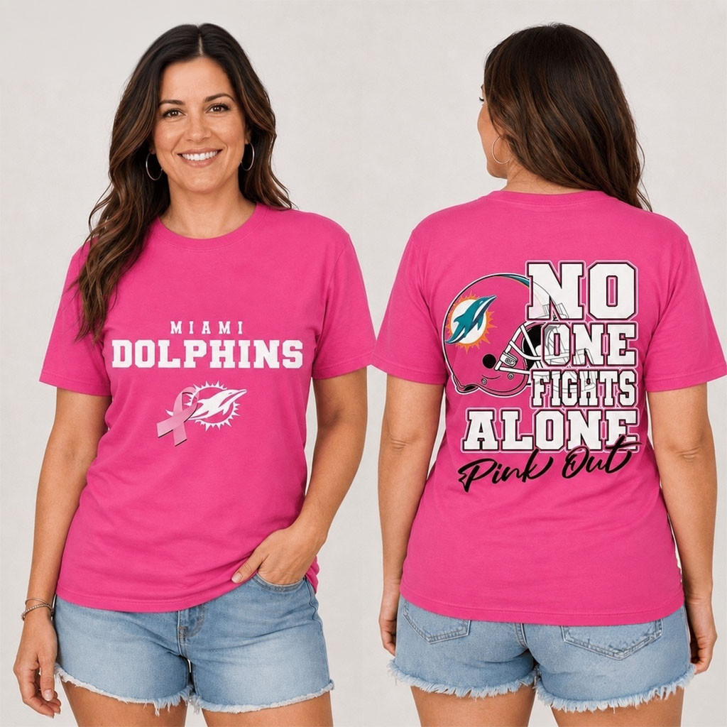 Miami Dolphins No One Fight Alone Pink Out T-Shirt Dolphins Merch Presents For Football Fans