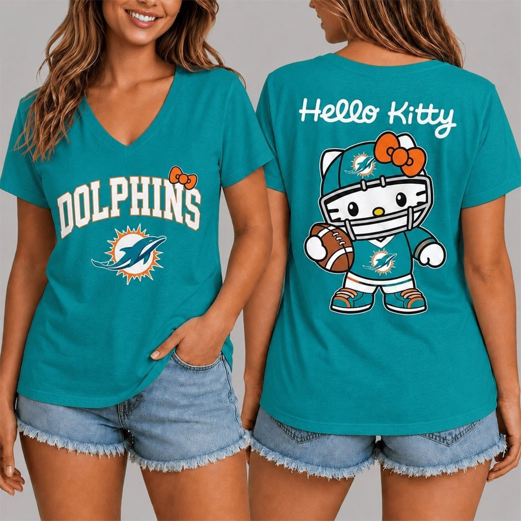 Miami Dolphins X Hello Kitty V-Neck Shirt Miami Dolphins Merch Presents For Football Fans