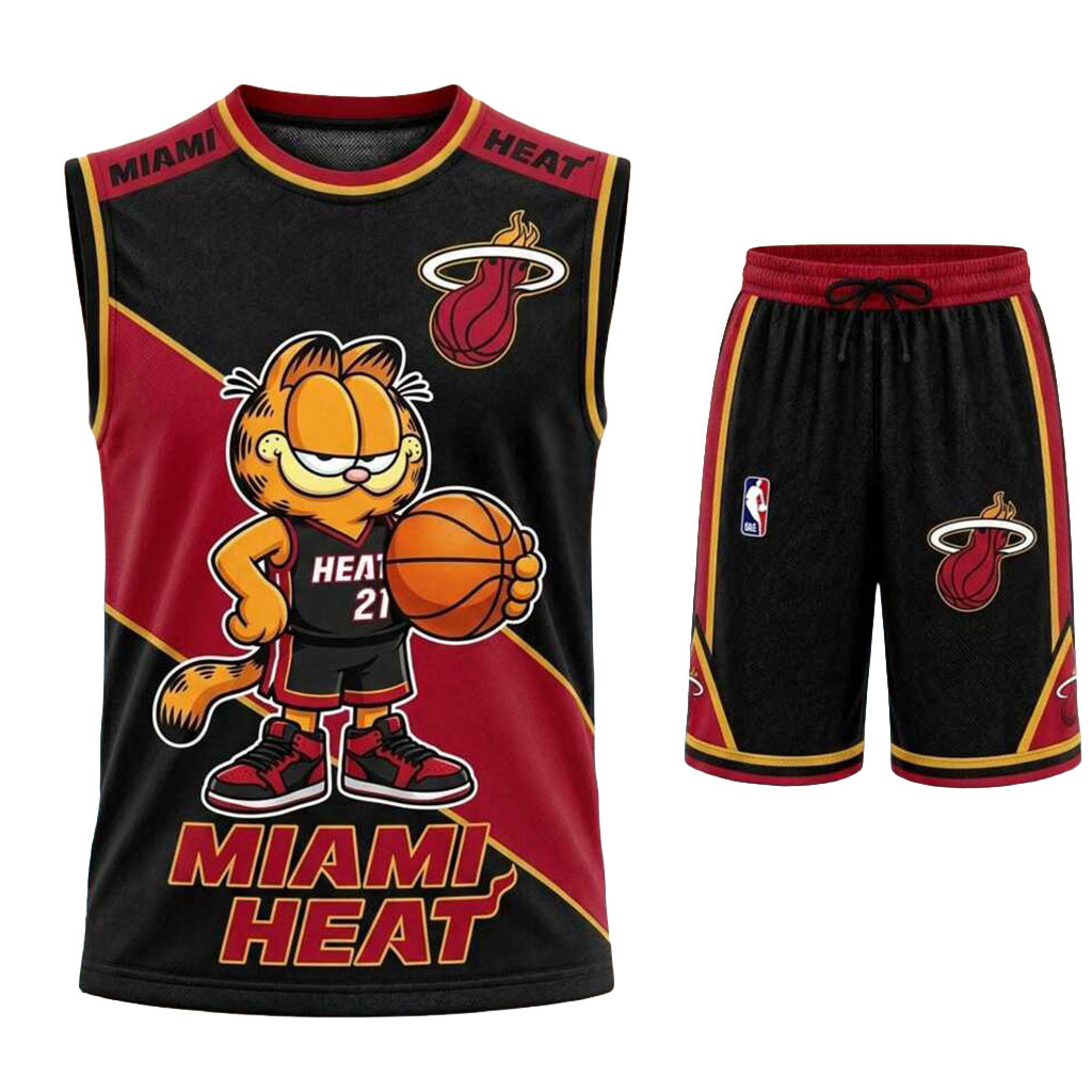 Miami Heat Garfield Basketball Muscle Tank And Shorts Miami Heat Merch Basketball Fan Gift Ideas