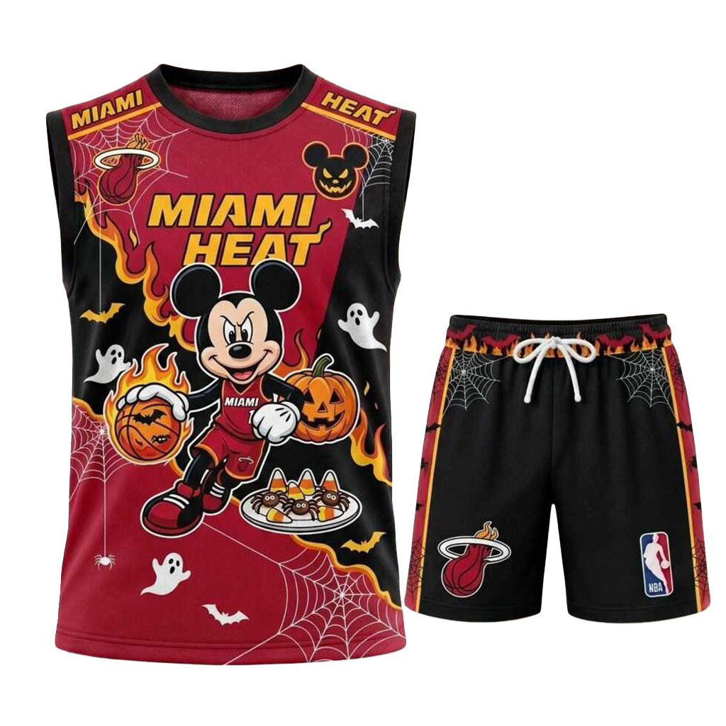 Miami Heat Mickey Mouse Halloween Basketball Muscle Tank And Shorts Miami Heat Merch Fan Gift