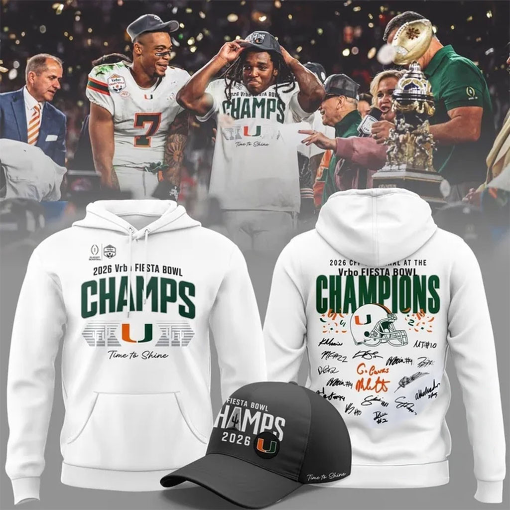 Miami Hurricanes College Football Playoff 2026 Fiesta Bowl Champions Locker Room Signed Hoodie