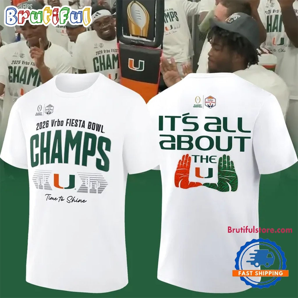 Miami Hurricanes College Football Playoff 2026 Fiesta Bowl Champions Locker Room T-Shirt White Miami Hurricanes College Football Playoff 2026 Fiesta Bowl Champions Locker Room T-Shirt White