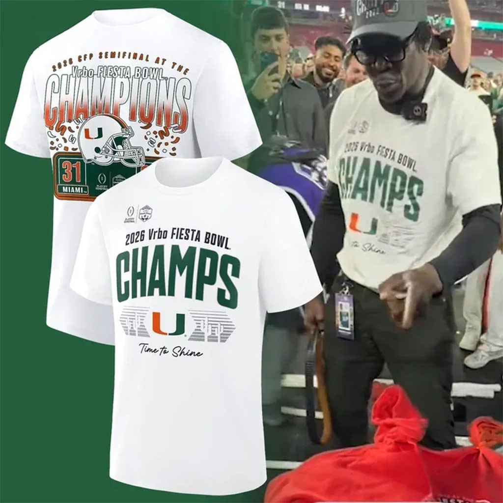 Miami Hurricanes College Football Playoff Merch 2026 Fiesta Bowl Champions Locker Room T-Shirt