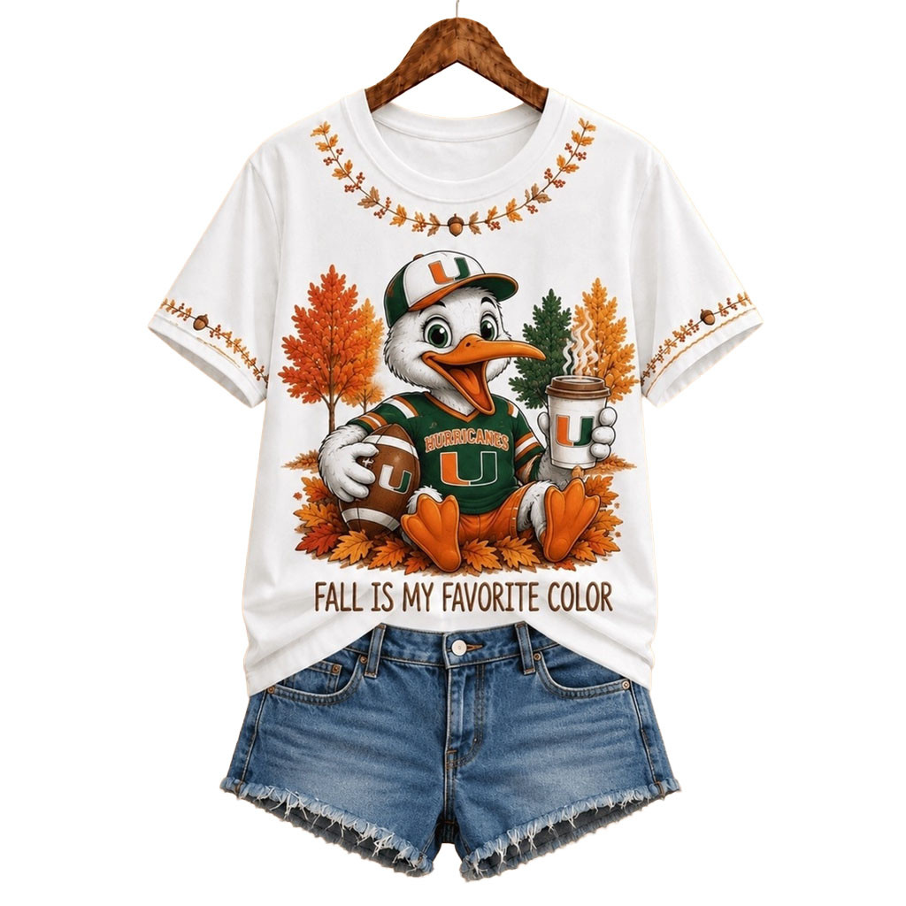 Miami Hurricanes Fall Is My Favorite Color T-Shirt Miami Hurricanes Merch Gift For Football Fan Miami Hurricanes Fall Is My Favorite Color T-Shirt Miami Hurricanes Merch Gift For Football Fan