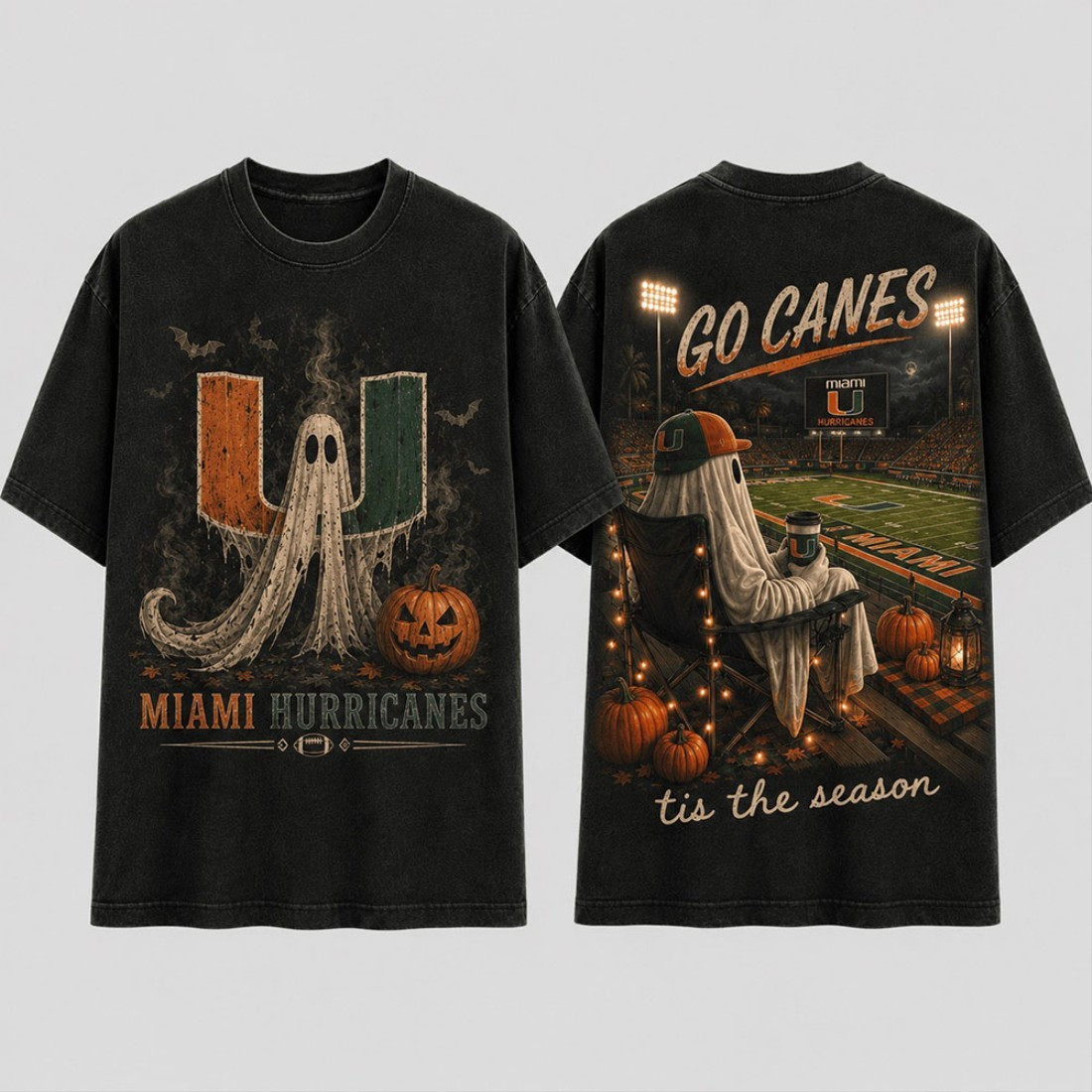 Miami Hurricanes Halloween Ghost T-Shirt Tis The Season Go Canes Merch Football Fan Gifts